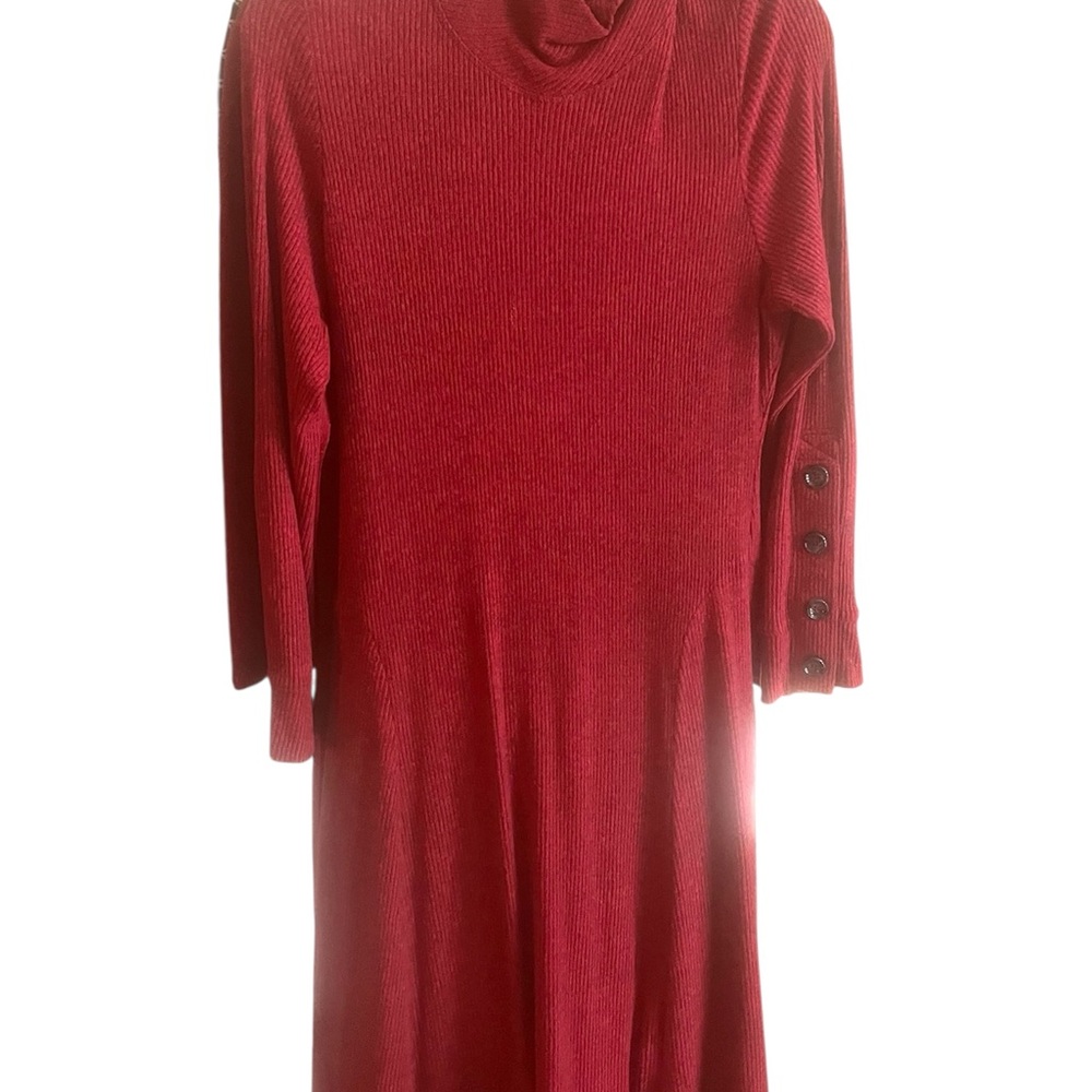 Red Long Sleeve Dress with Button Detail